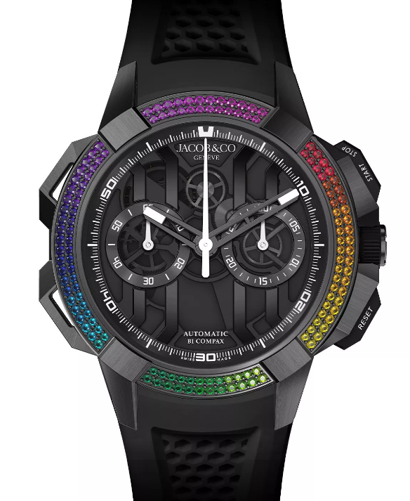 Fake Jacob & Co Epic X Chrono 44mm Pave Rainbow Sapphire Chronograph Automatic EC432.11.AB.AA.ABRUA watch